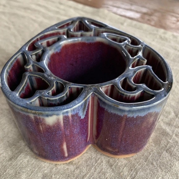 BAY POTTERY Heart Candle Pot Purple and Blue Drip Glaze Handcrafted In USA - Picture 3 of 4